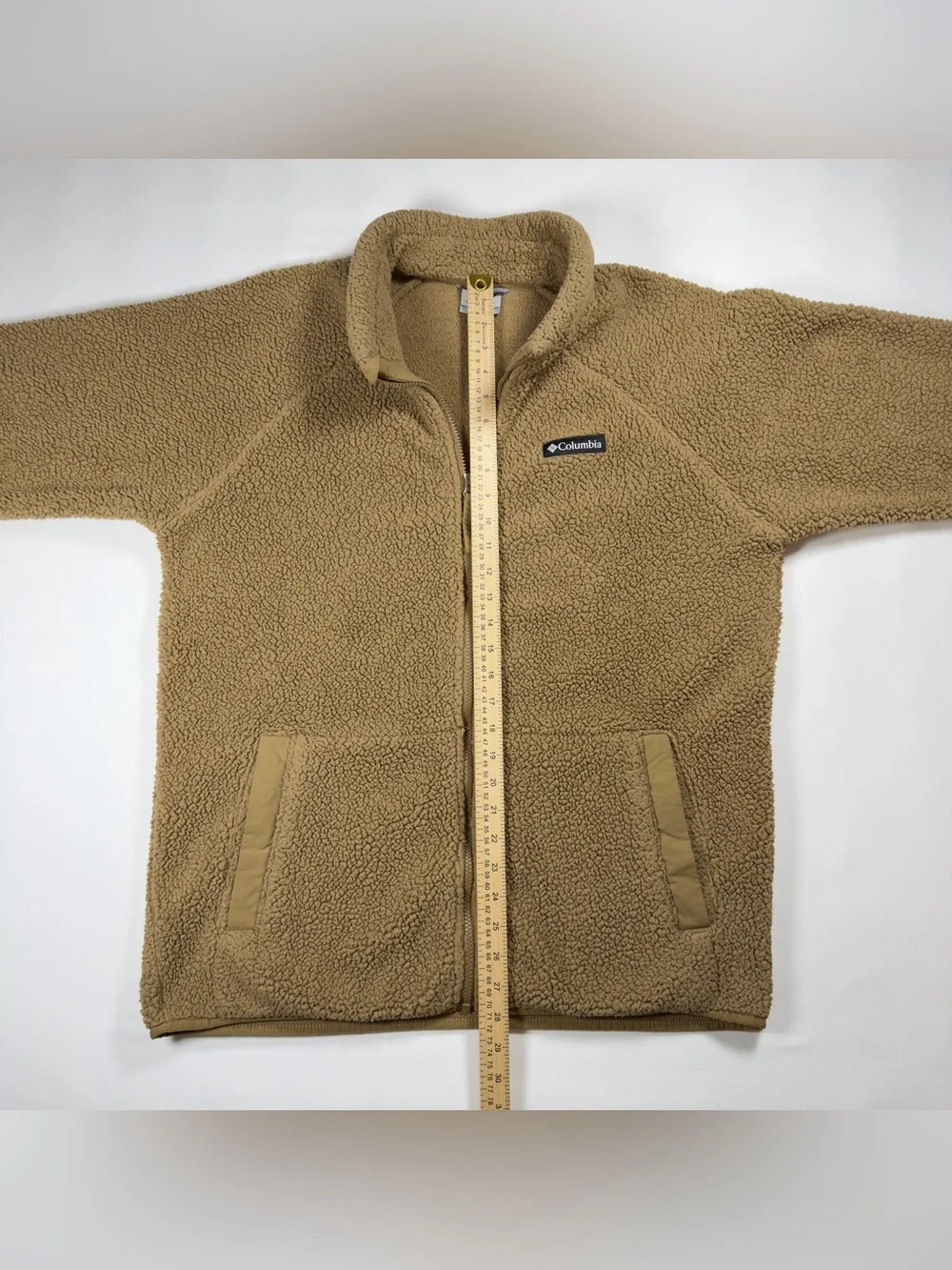 Columbia Sherpa Fleece Jacket Mens Large Tan Full Zip Rugged Ridge Pile Coat